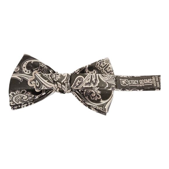 STACY ADAMS BLACK-WHITE ABSTRACT FASHION BOXED BOW TIE & POCKET SQUARE SET. - Picture 3 of 5